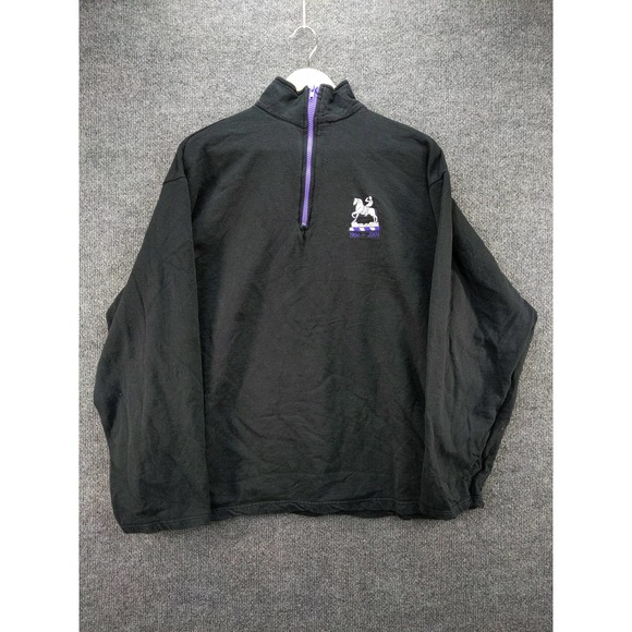 Mens 1/4 Zip Pullover Sweatshirt Embroidered Horse Racing Jockey 1904-2004 Black - Picture 1 of 10
